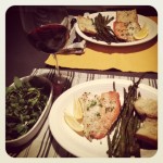 Broiled Salmon & Cod with Asparagus and Rustic Baguette 