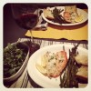 Broiled Salmon & Cod with Asparagus and Rustic Baguette